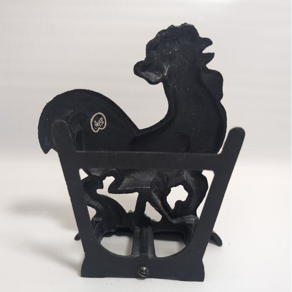 Apco Black Cast Iron Rooster Napkin Holder Rustic Farmhouse Decor Made Japan VTG - Picture 3 of 3